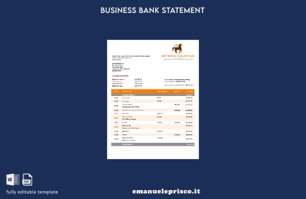 modello Word e PDF dell'estratto conto aziendale BCP Bank in stile verificato